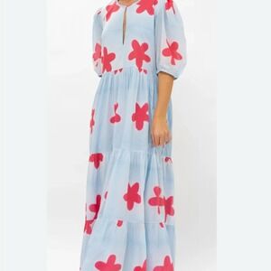 Oliphant Tuckernuck Maxi Floral Dress Balloon Sleeves 100% Cotton $348